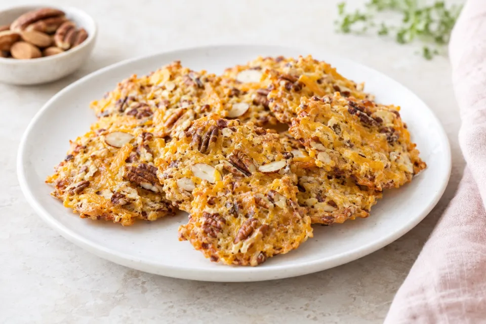 Low-Carb and Gluten-Free Cheddar Pecan Almond Crisps
