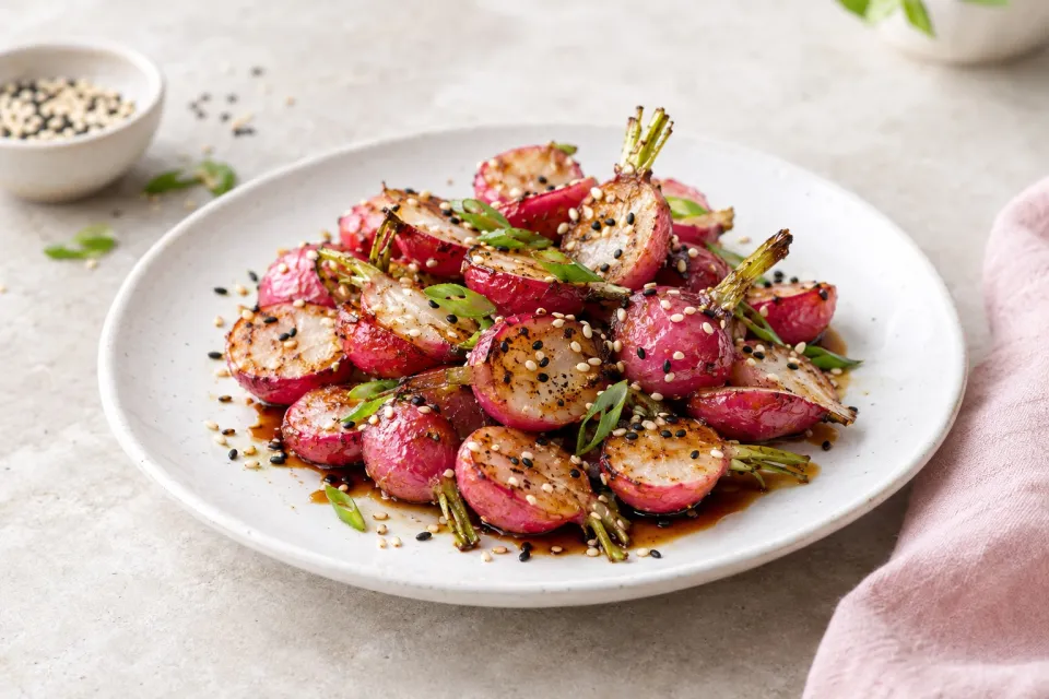 Roasted Radishes with Soy Sauce and Sesame Seeds