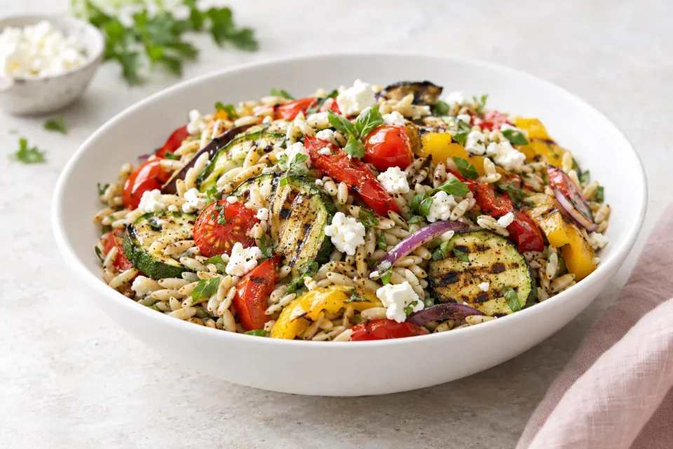 Whole Wheat Orzo and Grilled Vegetable Salad with Feta