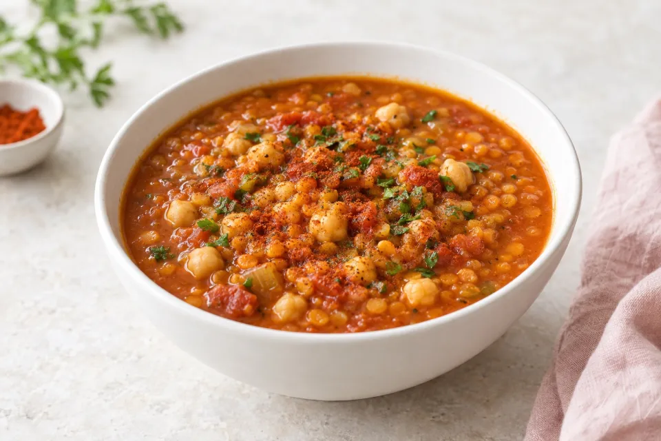 Crockpot Red Lentil, Chickpea, and Tomato Soup with Smoked Paprika