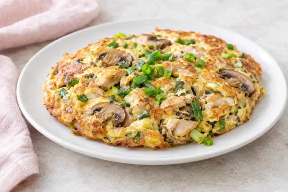 Chicken Egg Foo Yung with Mushrooms and Green Onions