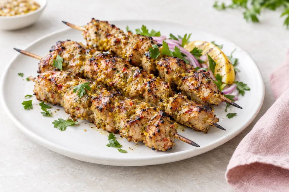 Chile Mustard Pork Kabobs