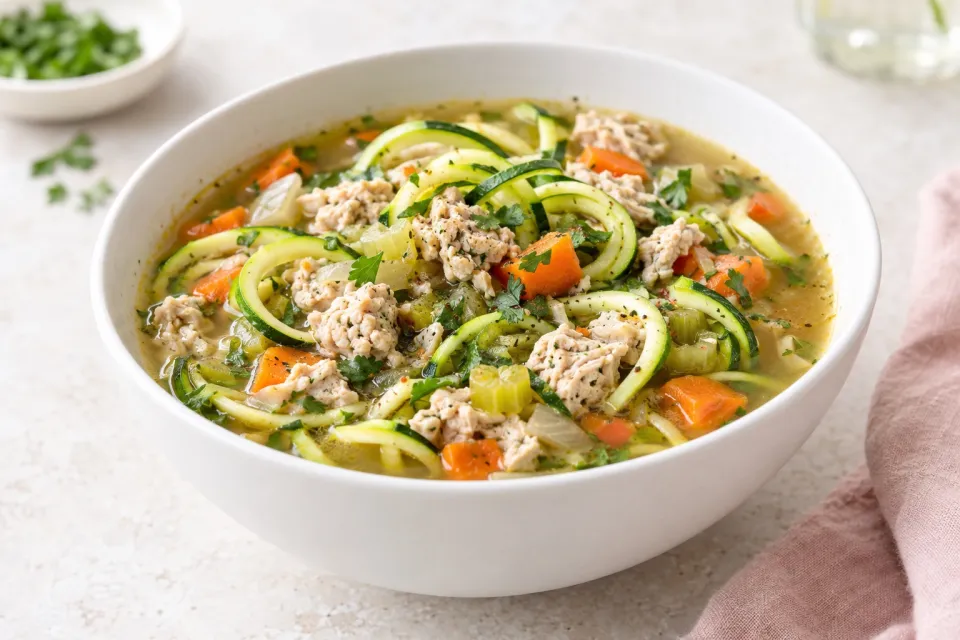 Low-Carb Turkey Soup with Zucchini Noodles
