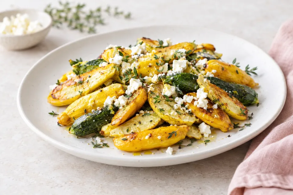 Easy Roasted Baby Summer Squash with Feta and Thyme