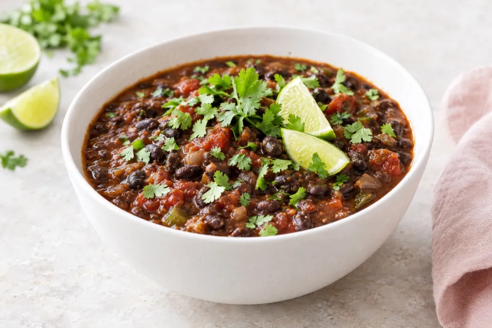 Crockpot Black Bean Chili with Lime and Cilantro