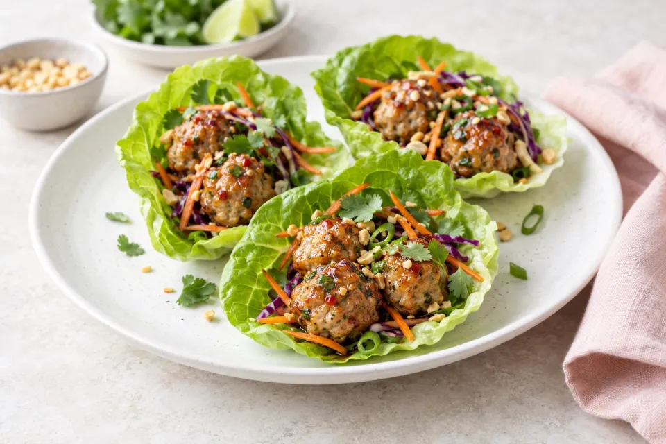 Thai-Inspired Turkey Mini-Meatball Lettuce Wraps