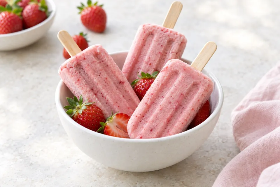 Low-Sugar Strawberry Frozen Yogurt Pops