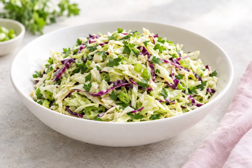 Val's Sweet Cabbage Slaw with Green Onion and Parsley