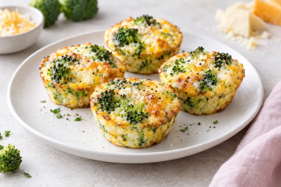 Low-Carb Baked Mini-Frittatas with Broccoli and Three Cheeses