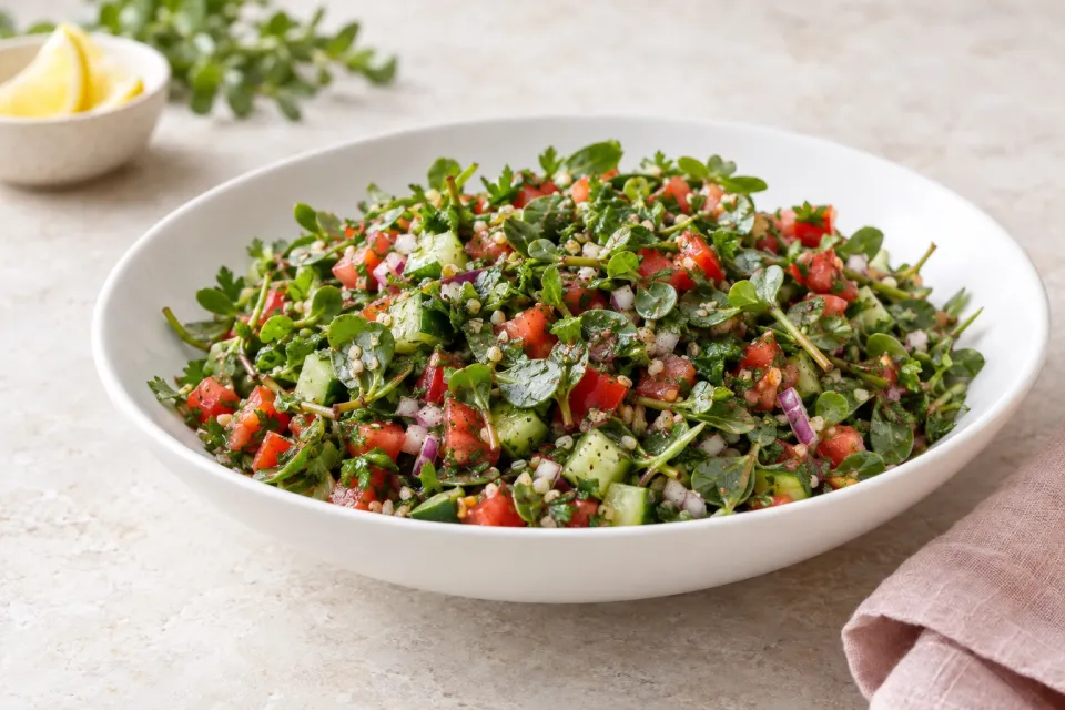 Chopped Middle Eastern Salad with Purslane