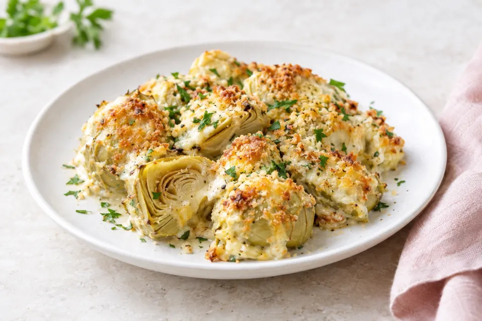 Baked Artichoke Hearts Au Gratin