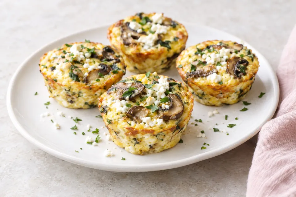Baked Mini-Frittatas with Mushrooms, Cottage Cheese, and Feta