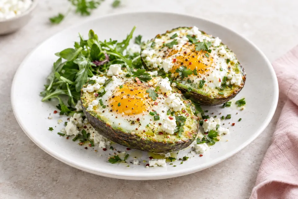 Low-Carb Baked Eggs with Avocado and Feta