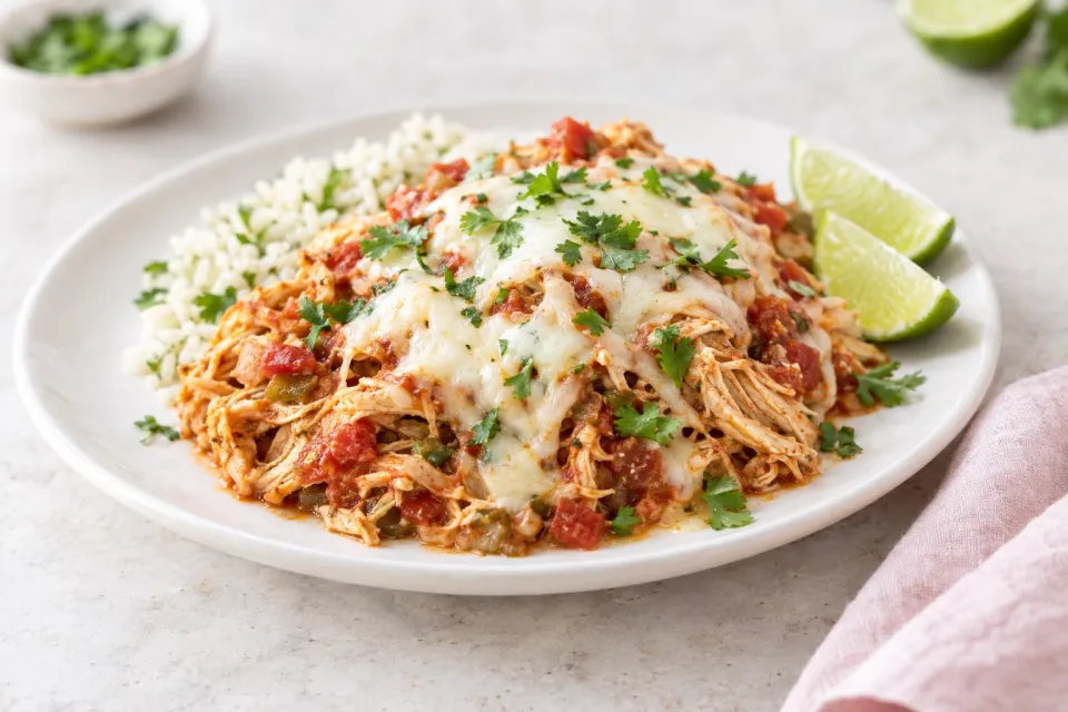 Slow Cooker Salsa Chicken with Lime and Melted Mozzarella