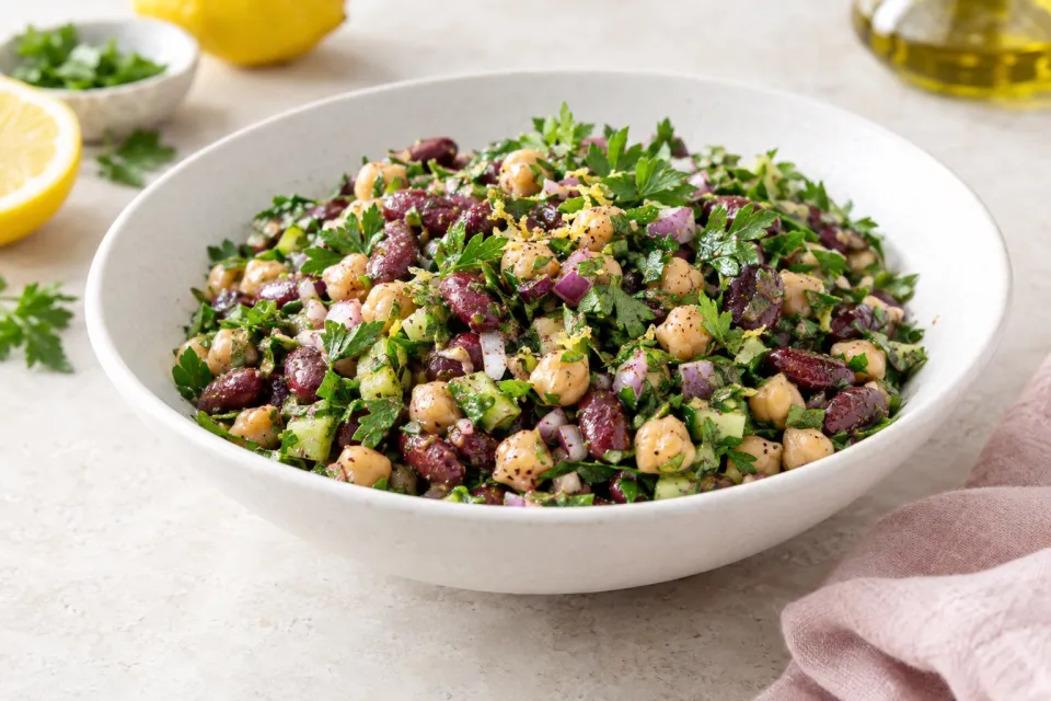 Vegan Middle Eastern Bean Salad with Parsley and Lemon