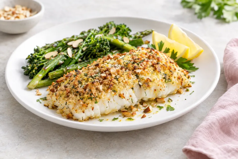 Low-Carb Almond and Parmesan Baked Fish
