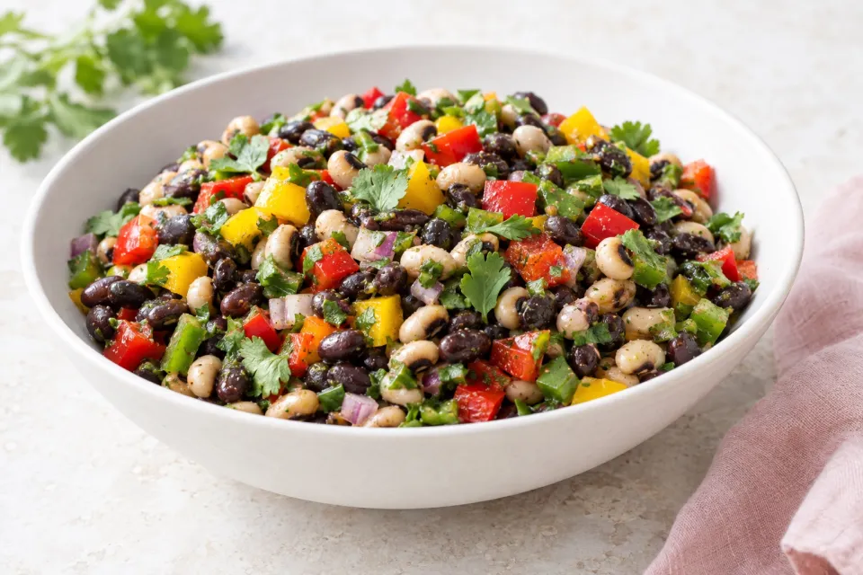 Southwestern Bean Salad with Black Beans, Black-Eyed Peas, Peppers, and Cilantro
