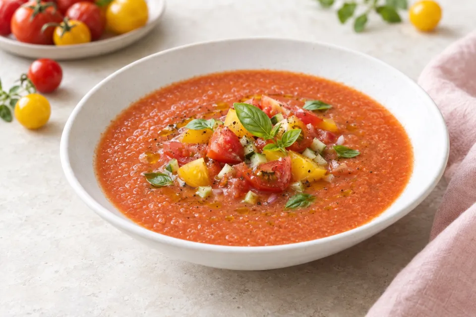 Gazpacho with Red and Yellow Tomatoes
