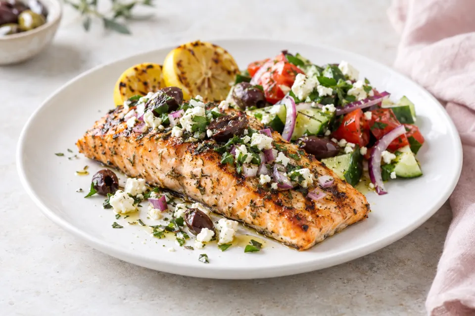 Easy Greek Salmon Cooked in a Grill Pan