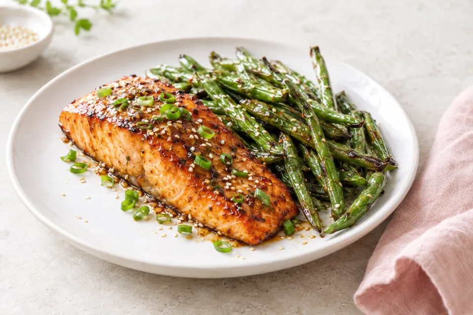 Roasted Asian Salmon and Green Beans Sheet Pan Meal
