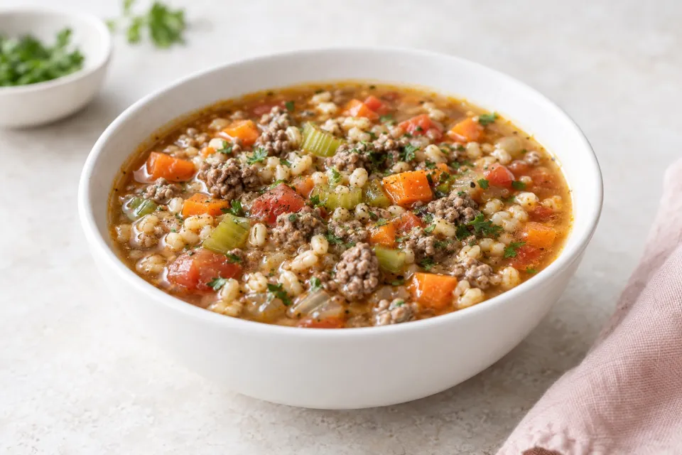 Comforting Ground Beef and Barley Soup