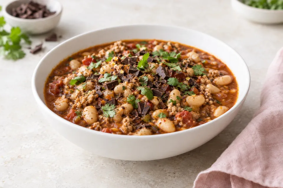 Turkey and White Bean Chili with Chocolate