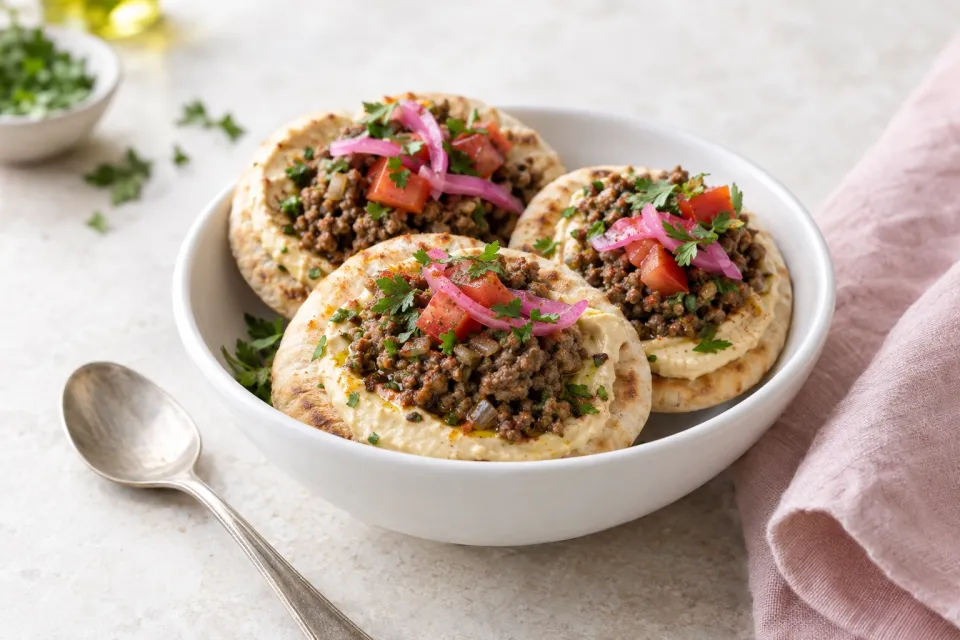 Middle Eastern Beef and Hummus Pita Rounds