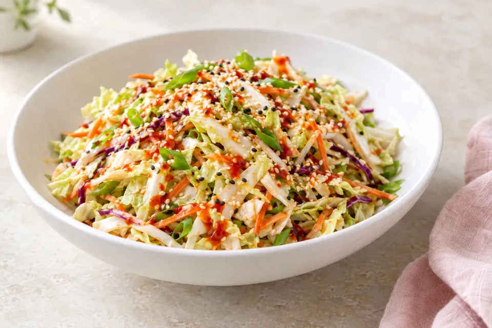 Asian Cabbage Salad with Sriracha and Sesame