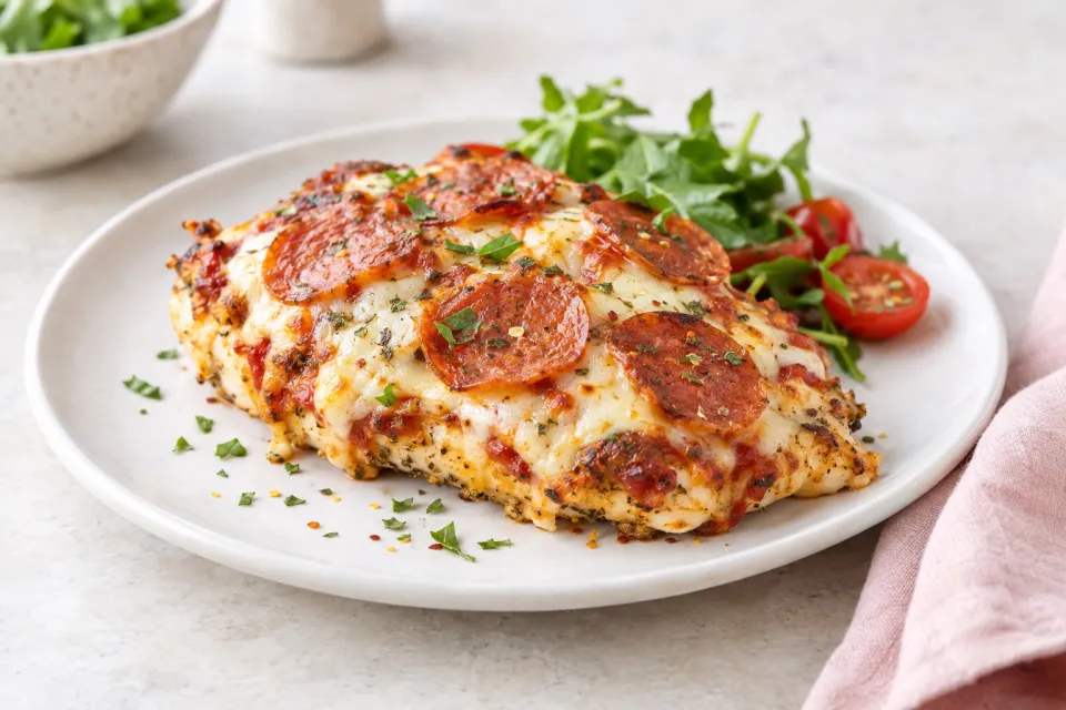 Low-Carb Pepperoni Pizza Chicken Bake