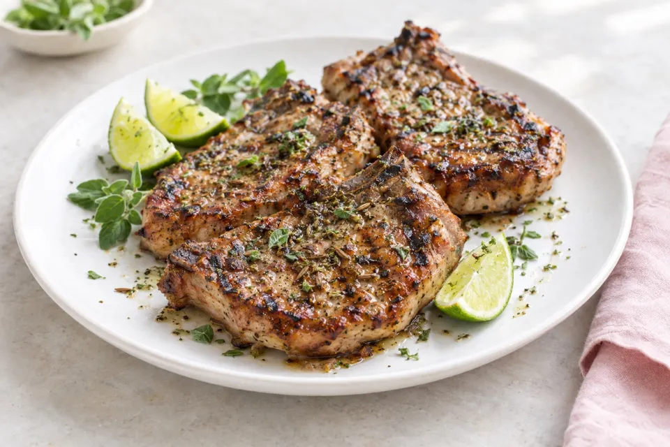 Grilled Pork Chops with Soy Sauce, Cumin, Lime, and Oregano