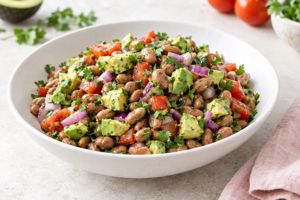 Pinto Bean Salad with Avocado, Tomatoes, Red Onion, and Cilantro
