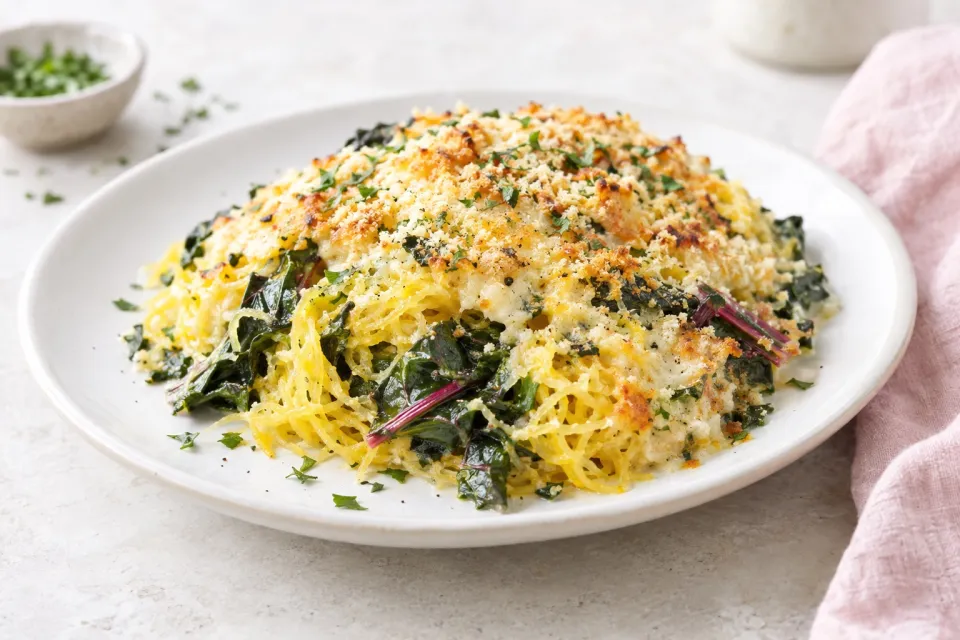 Low-Carb Spaghetti Squash and Chard Gratin