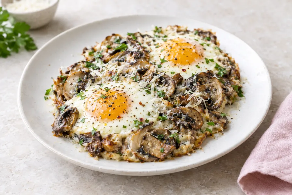 Baked Eggs with Mushrooms and Parmesan
