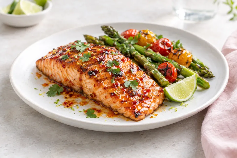 Grilled Salmon with Maple-Sriracha-Lime Glaze