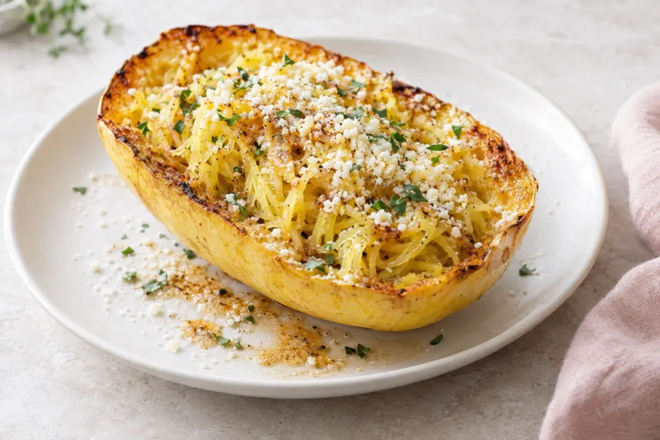 Roasted Spaghetti Squash with Mizithra Cheese and Browned Butter