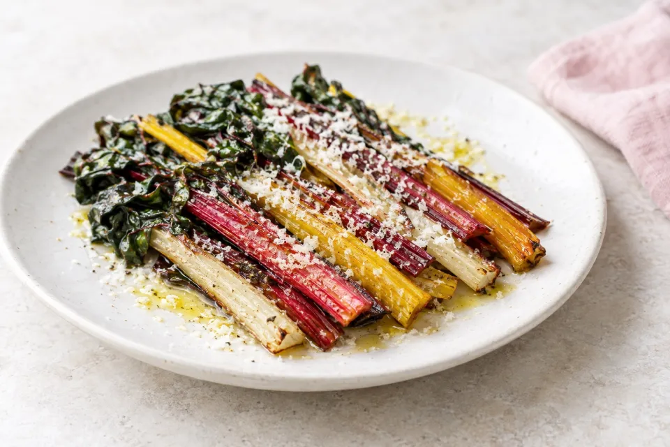 Baked Swiss Chard Stems with Olive Oil and Parmesan