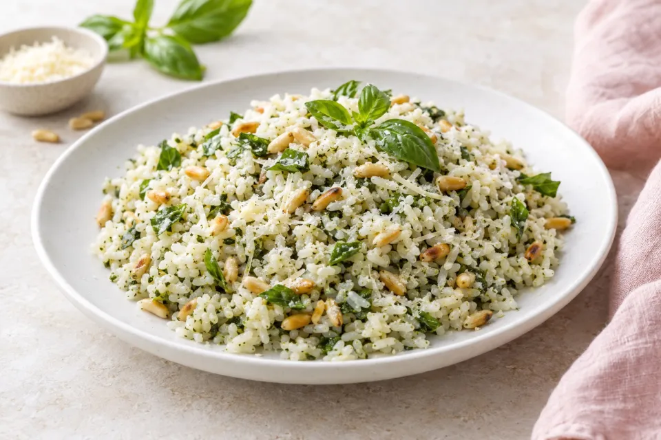 Basil and Parmesan Rice with Pine Nuts