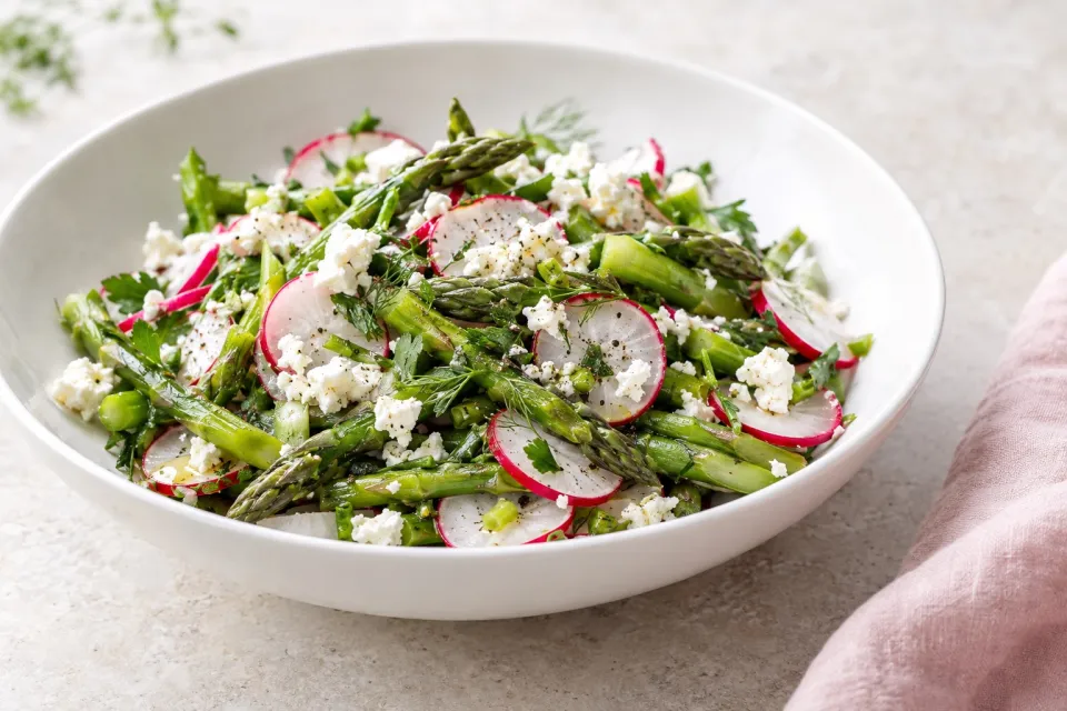 Raw Asparagus, Radish, and Feta Low-Carb Salad