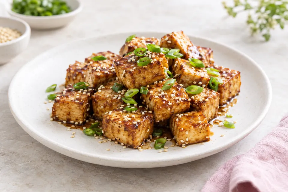 Easy Baked Tofu with Sesame and Soy Sauce