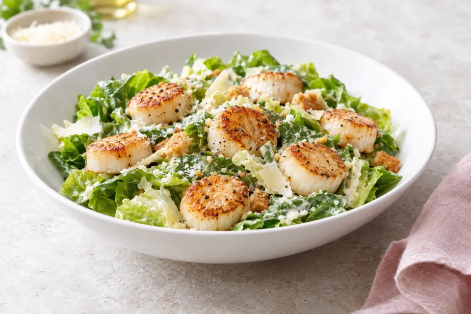 Low-Carb Warm Scallop Caesar Salad