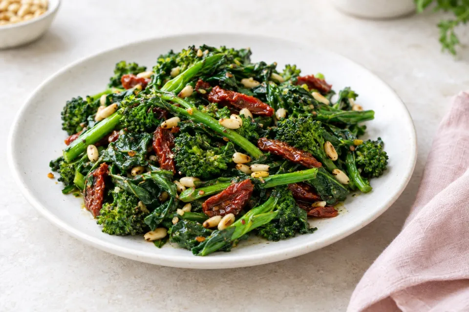Sauteed Broccoli Rabe with Sun-Dried Tomatoes and Pine Nuts