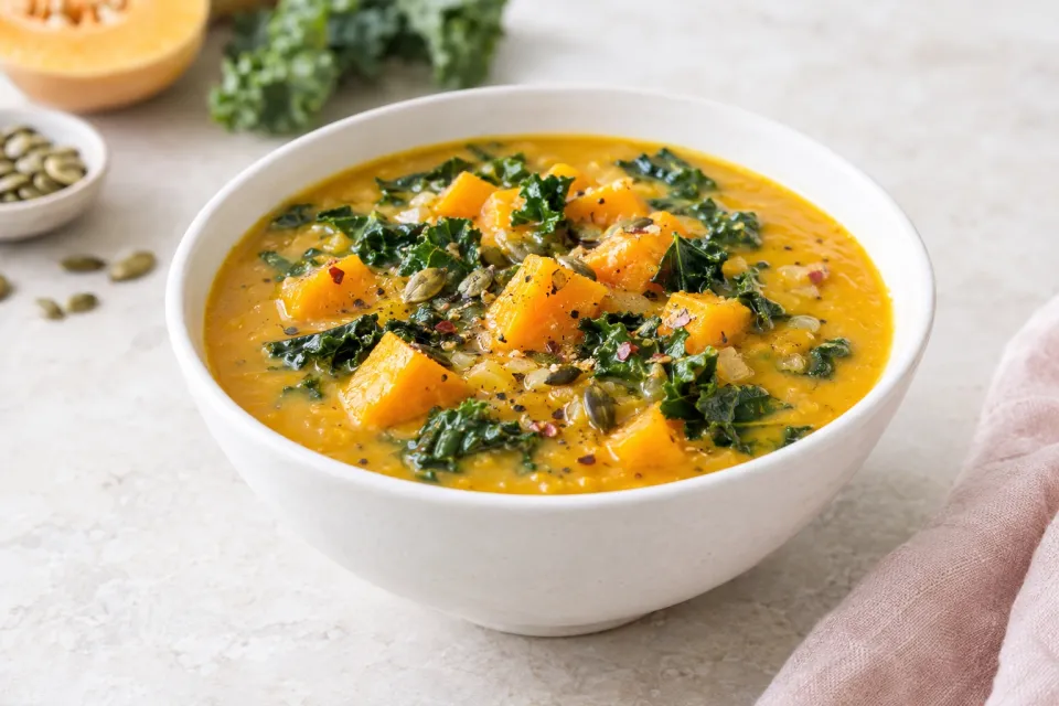 Autumn Harvest Soup with Butternut Squash and Kale