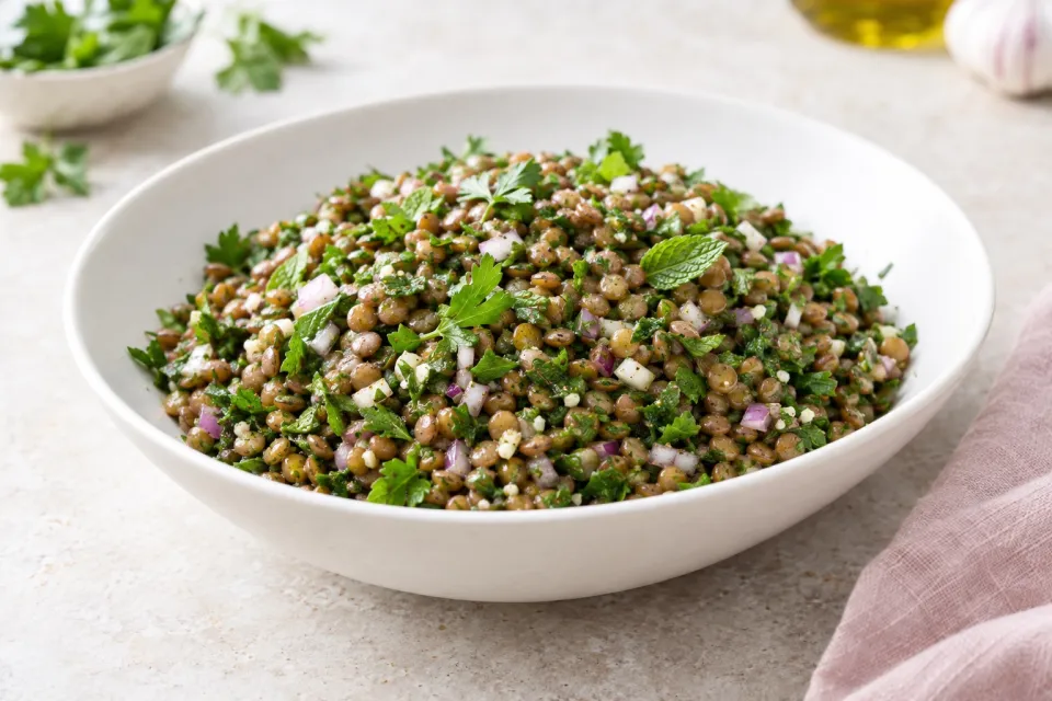 Lebanese Lentil Salad with Garlic and Herbs