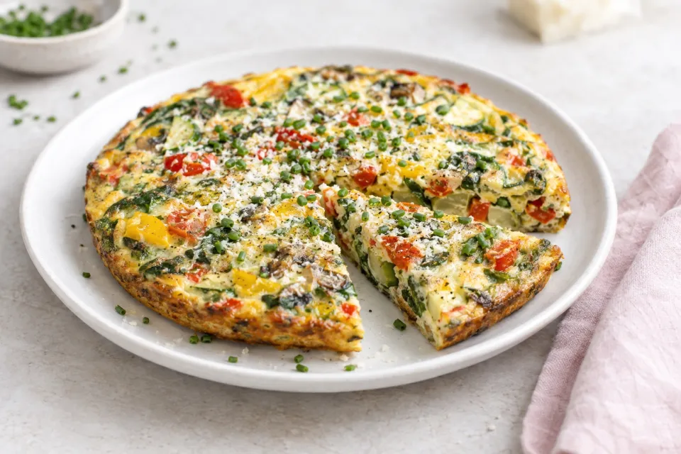 Low-Carb Garden Veggie Frittata with Chives and Parmesan