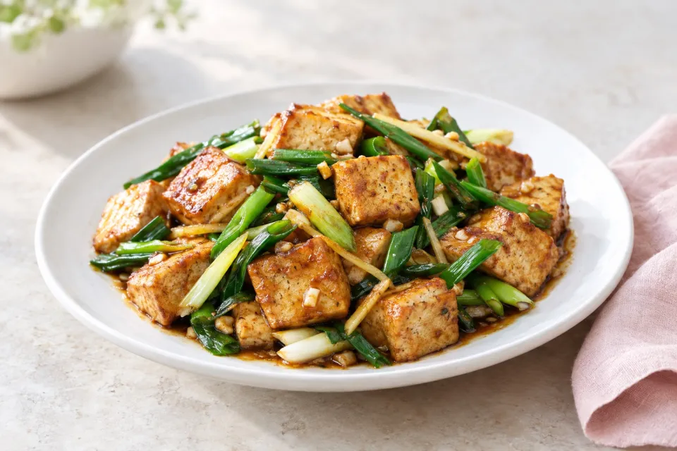 Stir-Fried Tofu with Scallions, Garlic, Ginger, and Soy Sauce