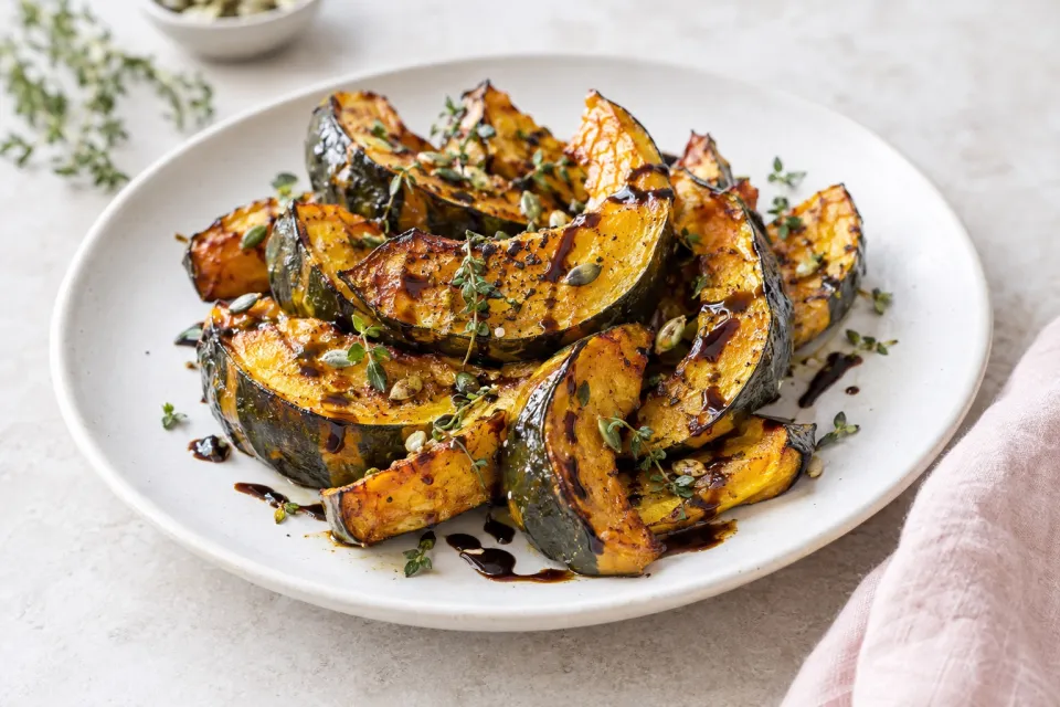 Easy Roasted Buttercup Squash with Balsamic Glaze