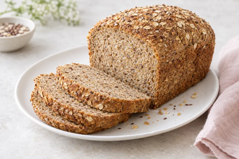 Bread Machine Recipe for 100% Whole Wheat Bread with Oats, Bran, and Flax Seed