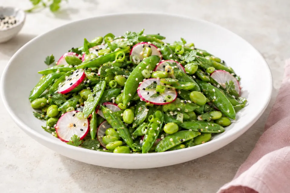 Asian Sugar Snap Pea Salad with Radishes and Edamame