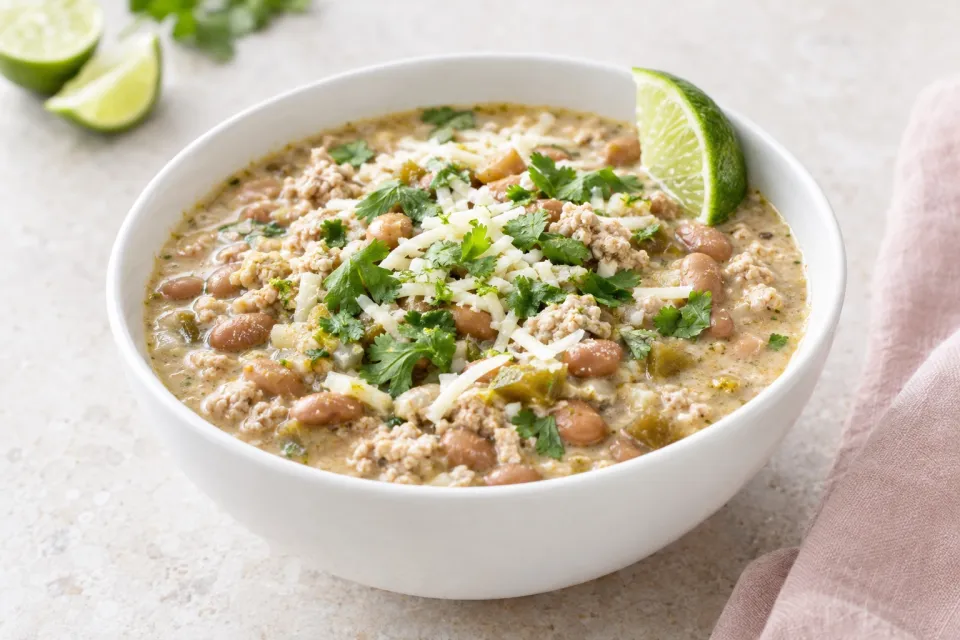 Ground Turkey and Pinto Bean White Chili with Lime
