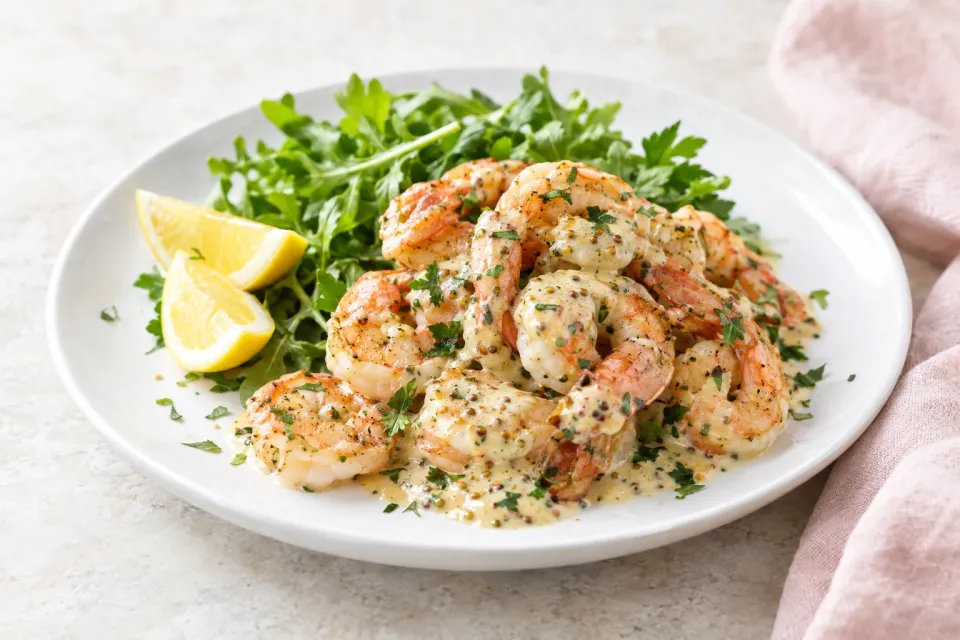 Low-Carb Shrimp with Mustard-Horseradish Sauce